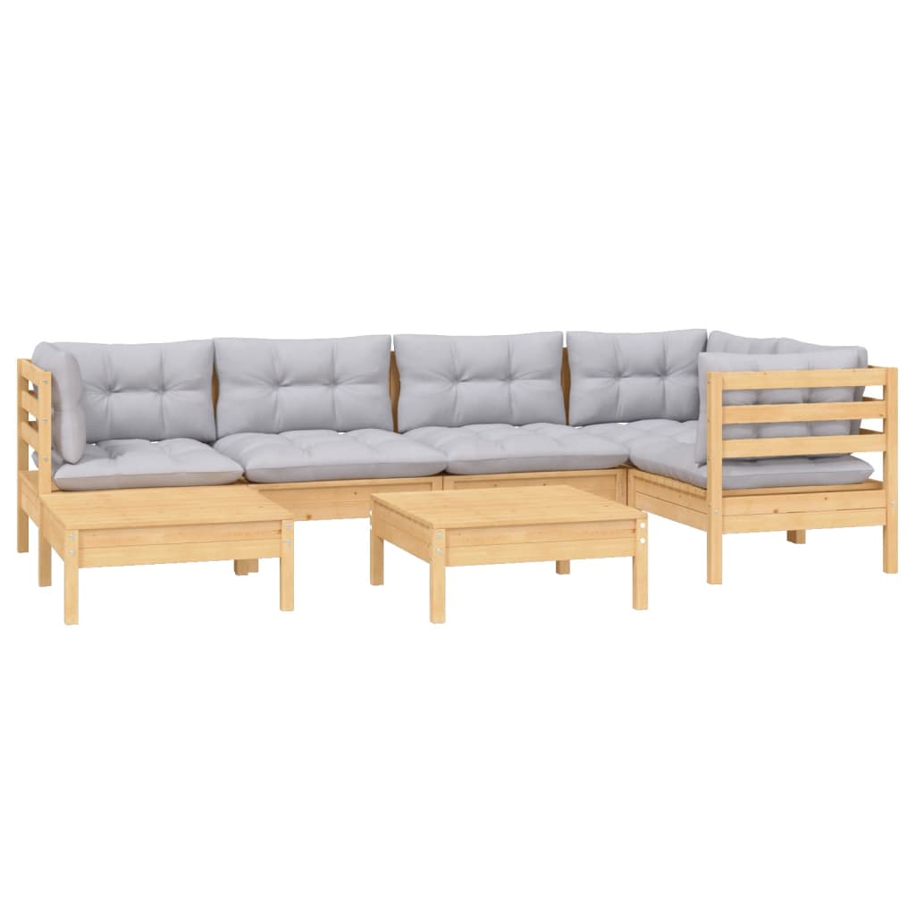 7-delige Loungeset met grijze kussens massief grenenhout is nu te koop bij PeponiXL, paradijselijk wonen!