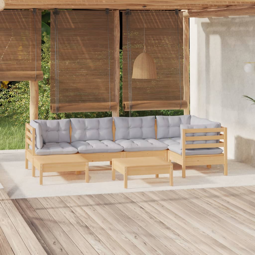 7-delige Loungeset met grijze kussens massief grenenhout is nu te koop bij PeponiXL, paradijselijk wonen!