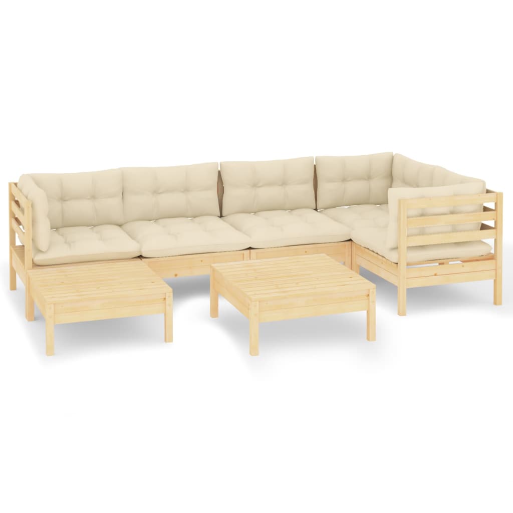 7-delige Loungeset met crèmekleurige kussens massief grenenhout is nu te koop bij PeponiXL, paradijselijk wonen!