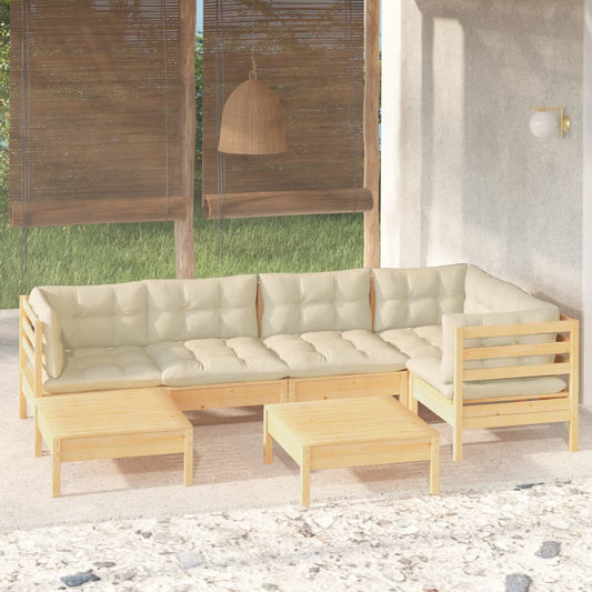 7-delige Loungeset met crèmekleurige kussens massief grenenhout is nu te koop bij PeponiXL, paradijselijk wonen!