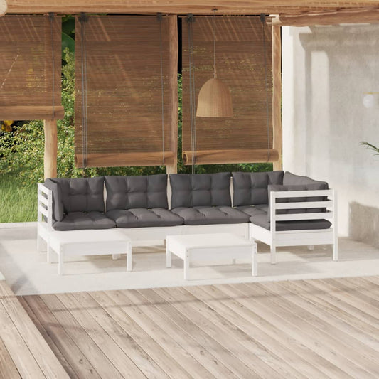 7-delige Loungeset met kussens massief grenenhout wit is nu te koop bij PeponiXL, paradijselijk wonen!