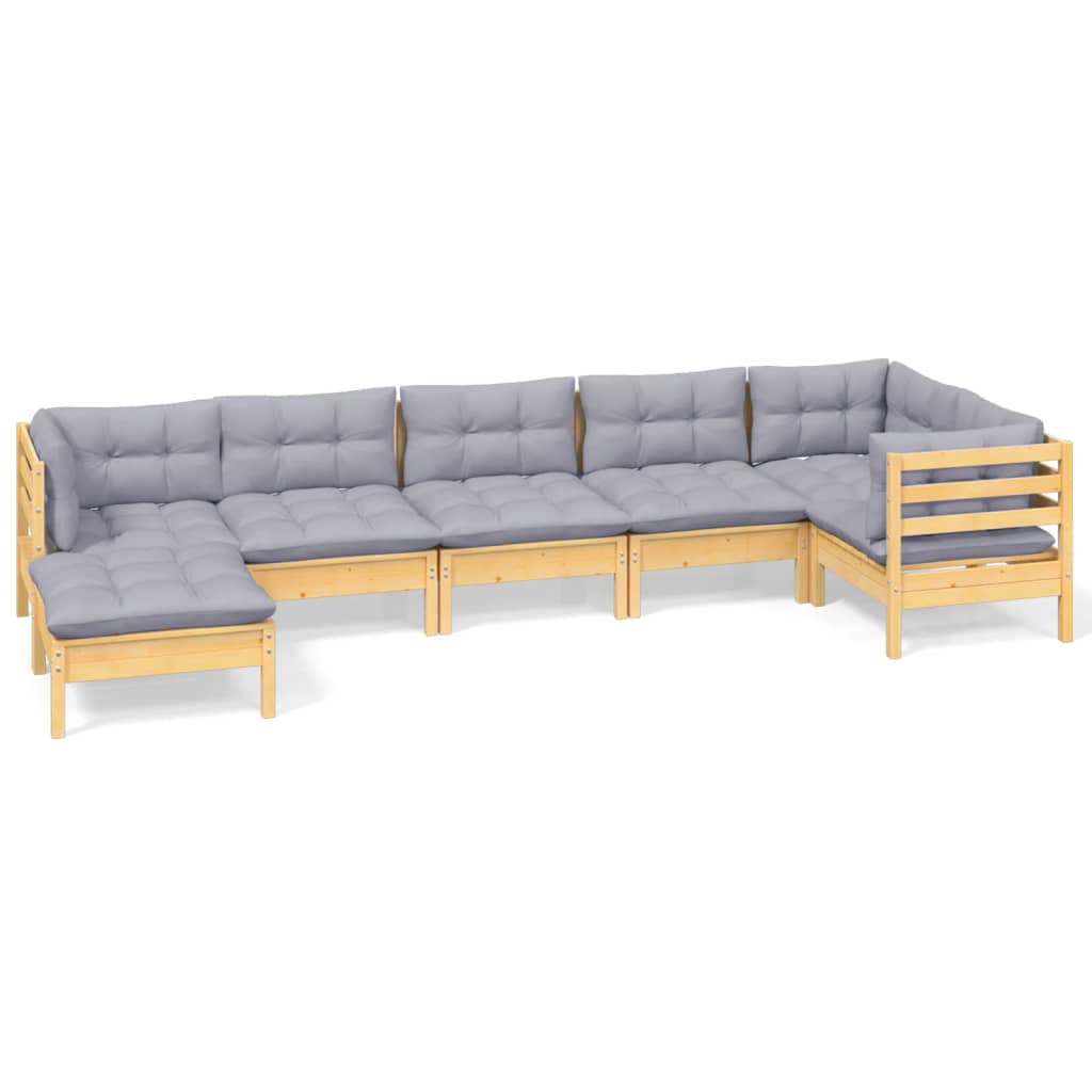 7-delige Loungeset met grijze kussens massief grenenhout is nu te koop bij PeponiXL, paradijselijk wonen!