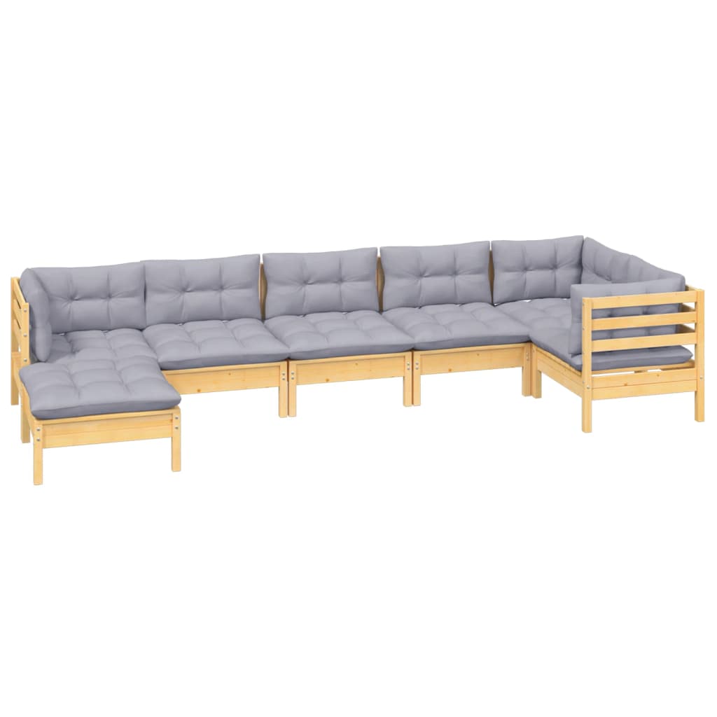 7-delige Loungeset met grijze kussens massief grenenhout is nu te koop bij PeponiXL, paradijselijk wonen!