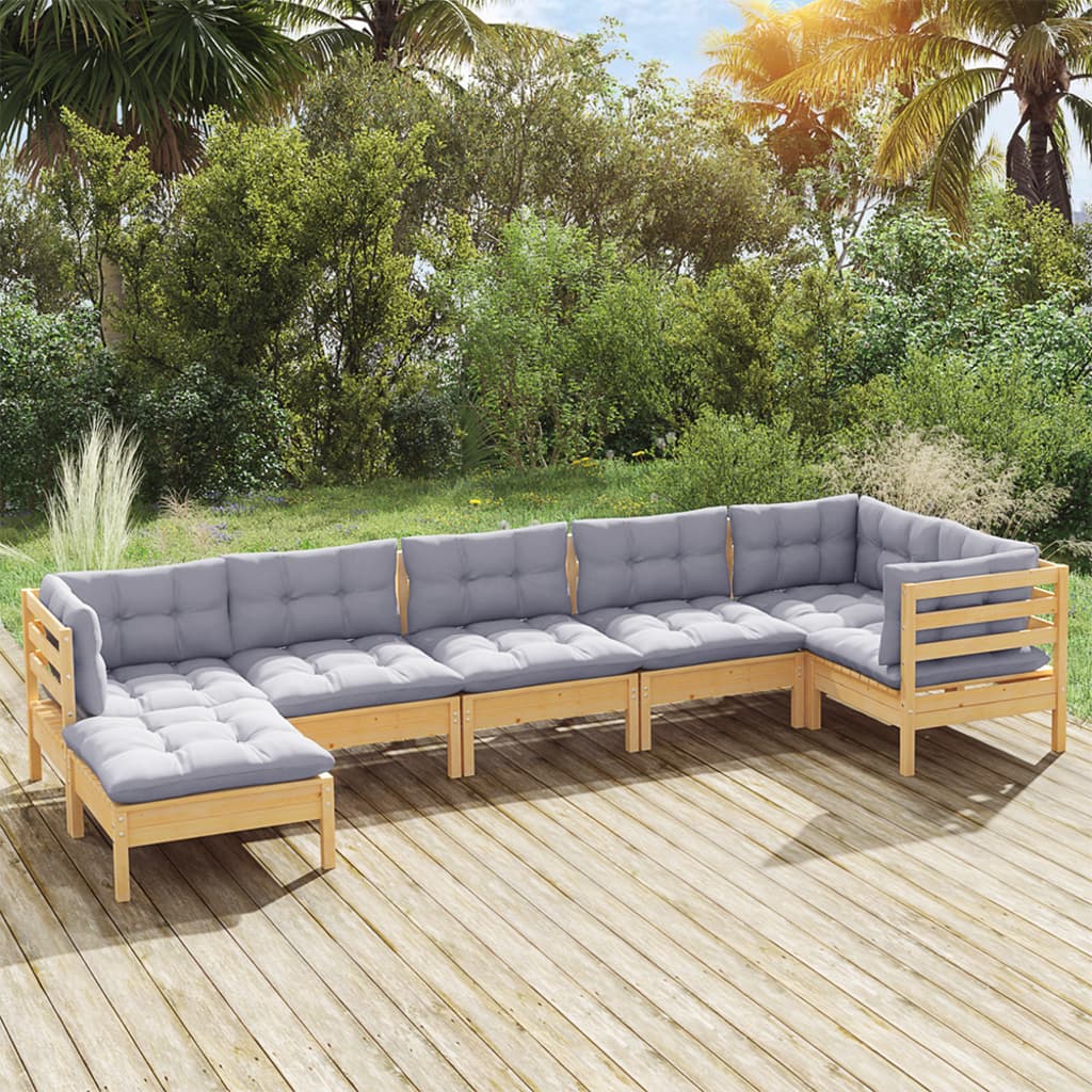 7-delige Loungeset met grijze kussens massief grenenhout is nu te koop bij PeponiXL, paradijselijk wonen!