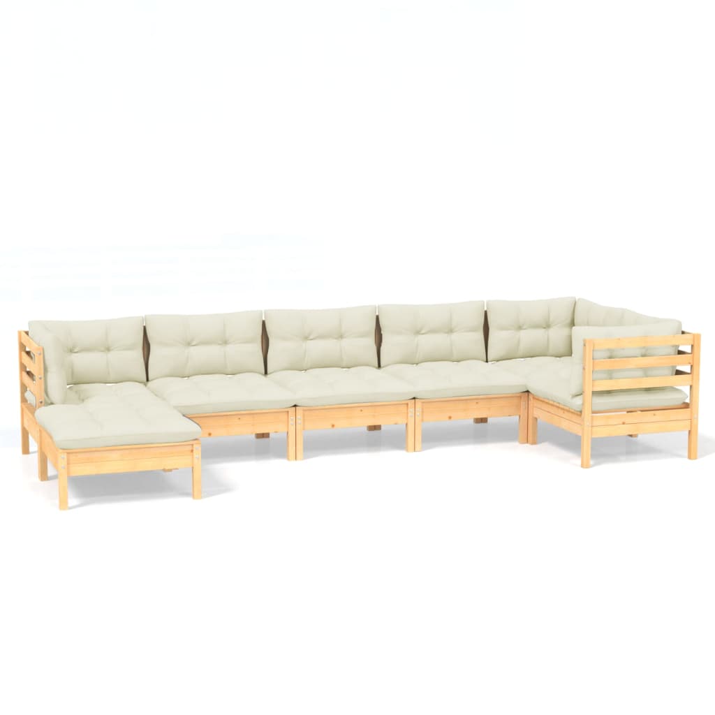 7-delige Loungeset met crèmekleurige kussens massief grenenhout is nu te koop bij PeponiXL, paradijselijk wonen!