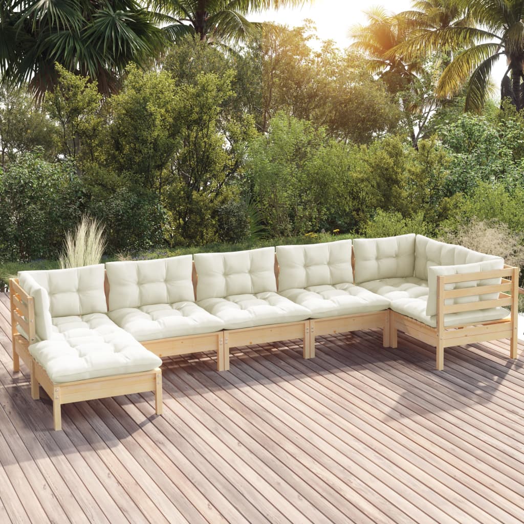 7-delige Loungeset met crèmekleurige kussens massief grenenhout is nu te koop bij PeponiXL, paradijselijk wonen!