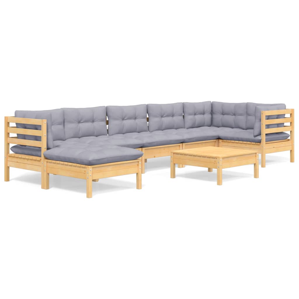 8-delige Loungeset met grijze kussens massief grenenhout is nu te koop bij PeponiXL, paradijselijk wonen!