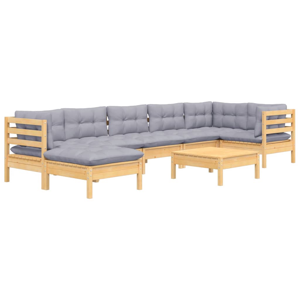 8-delige Loungeset met grijze kussens massief grenenhout is nu te koop bij PeponiXL, paradijselijk wonen!