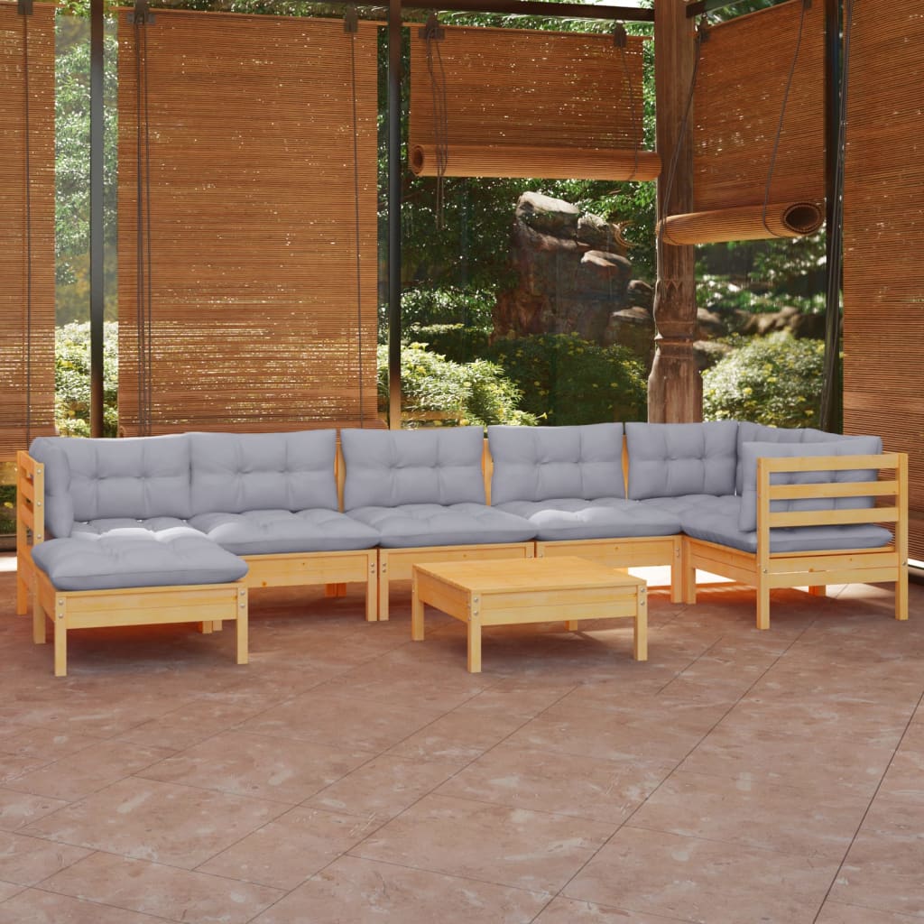 8-delige Loungeset met grijze kussens massief grenenhout is nu te koop bij PeponiXL, paradijselijk wonen!