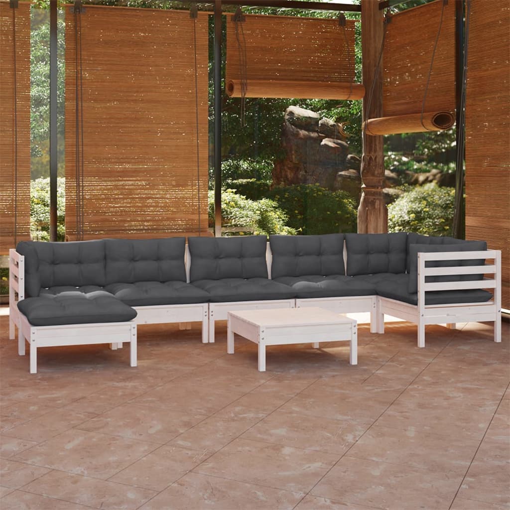 8-delige Loungeset met kussens massief grenenhout wit is nu te koop bij PeponiXL, paradijselijk wonen!
