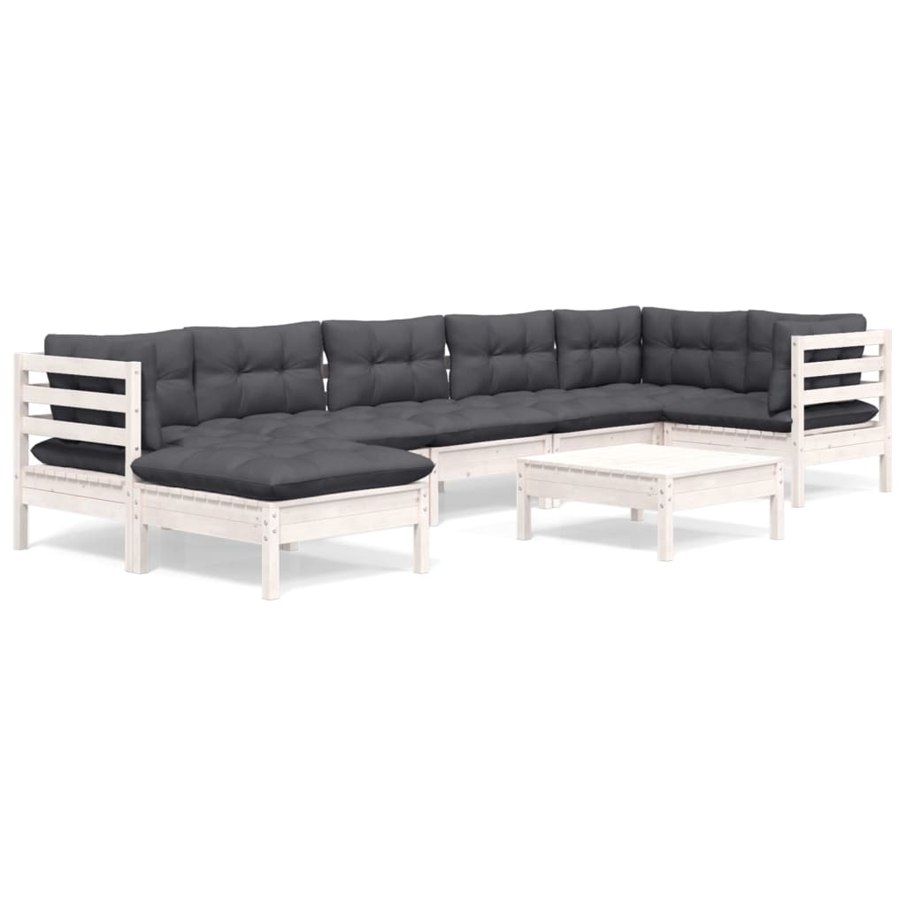 8-delige Loungeset met kussens massief grenenhout wit is nu te koop bij PeponiXL, paradijselijk wonen!