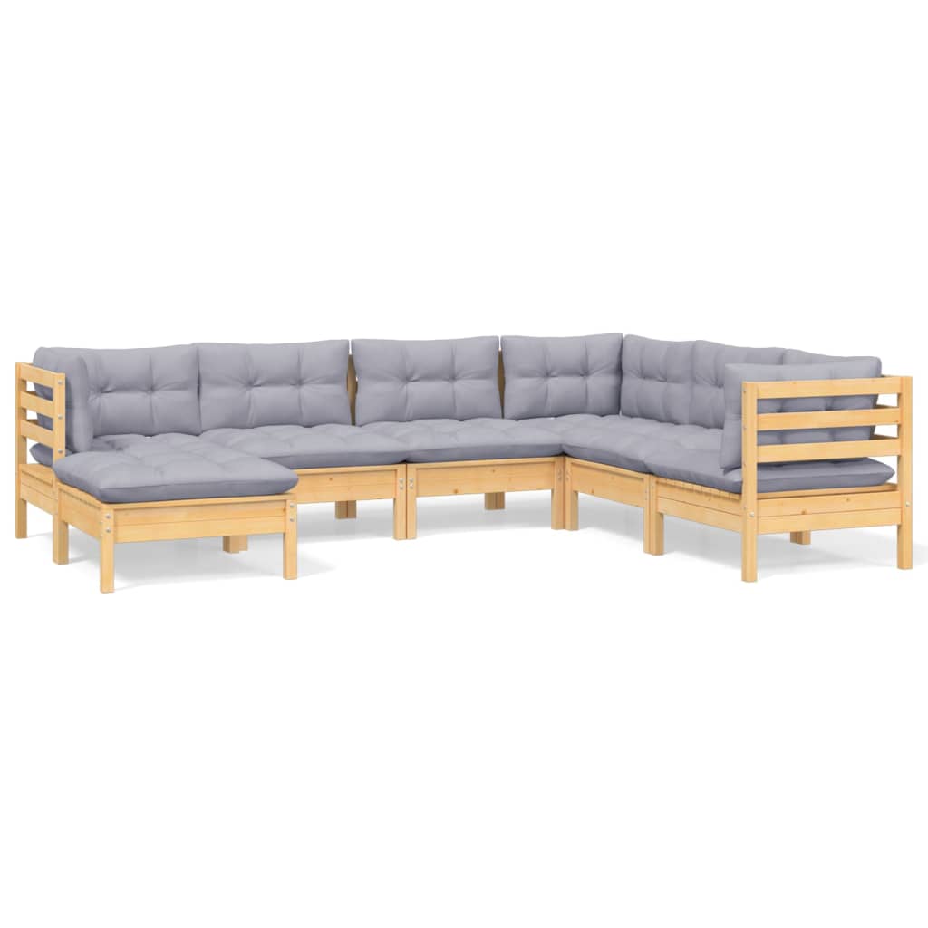 7-delige Loungeset met grijze kussens massief grenenhout is nu te koop bij PeponiXL, paradijselijk wonen!