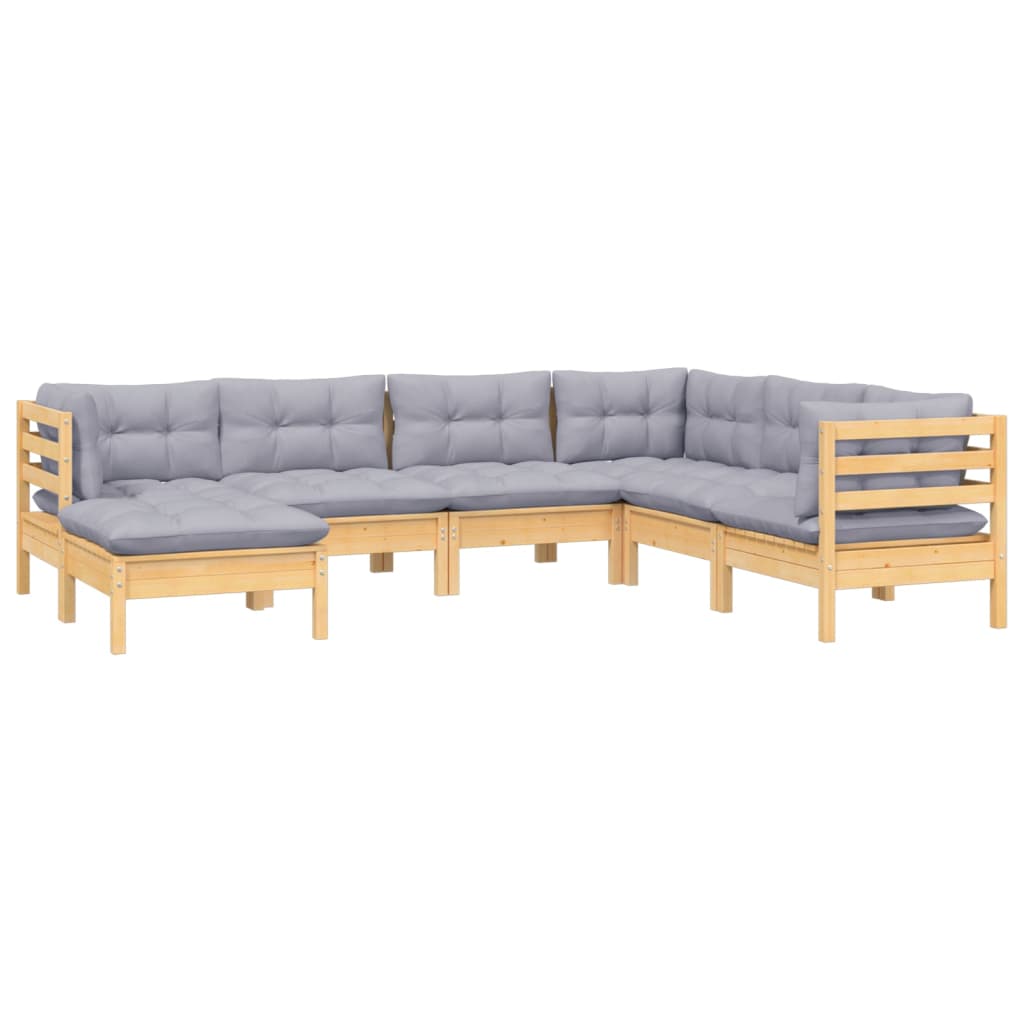 7-delige Loungeset met grijze kussens massief grenenhout is nu te koop bij PeponiXL, paradijselijk wonen!
