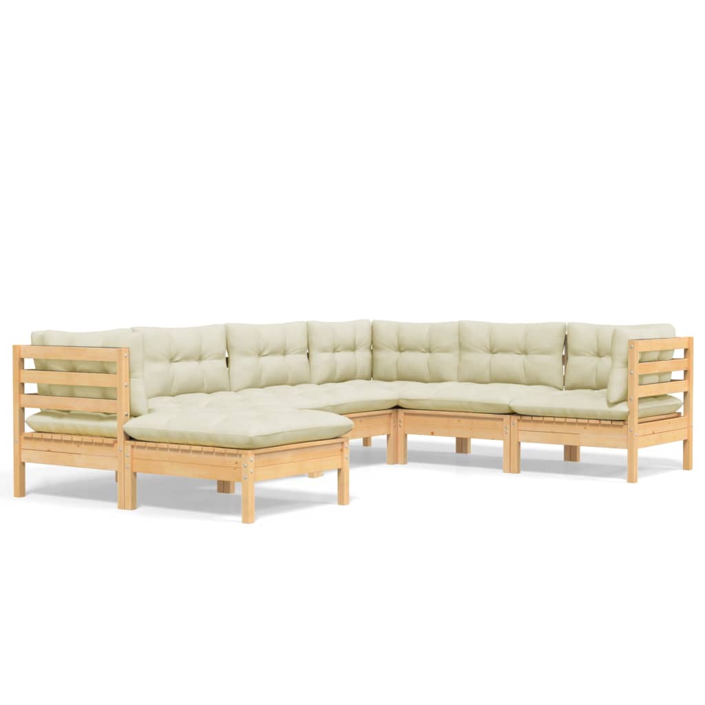 7-delige Loungeset met crèmekleurige kussens massief grenenhout is nu te koop bij PeponiXL, paradijselijk wonen!