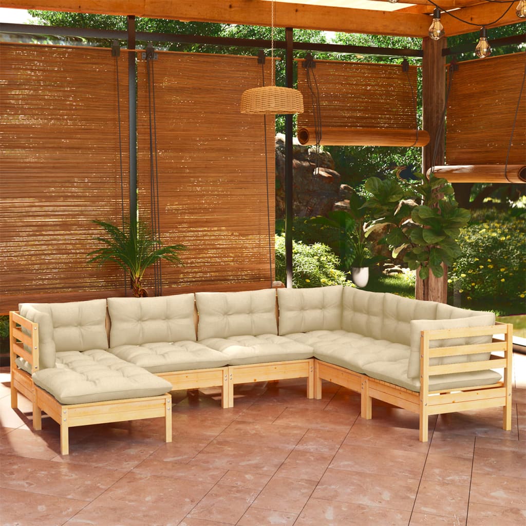 7-delige Loungeset met crèmekleurige kussens massief grenenhout is nu te koop bij PeponiXL, paradijselijk wonen!