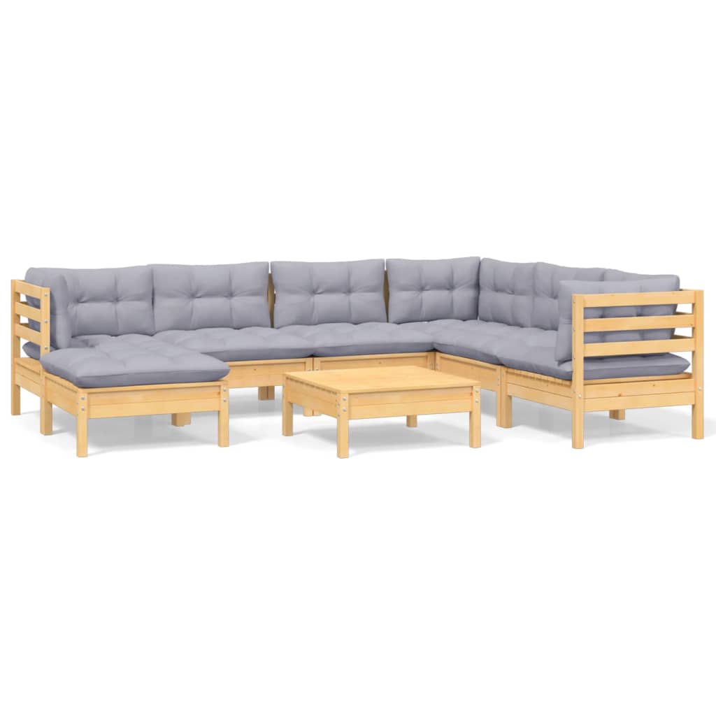 8-delige Loungeset met grijze kussens massief grenenhout is nu te koop bij PeponiXL, paradijselijk wonen!