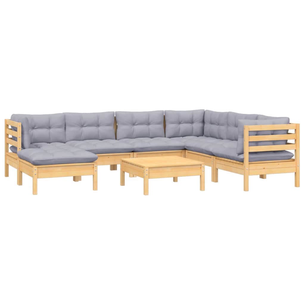 8-delige Loungeset met grijze kussens massief grenenhout is nu te koop bij PeponiXL, paradijselijk wonen!