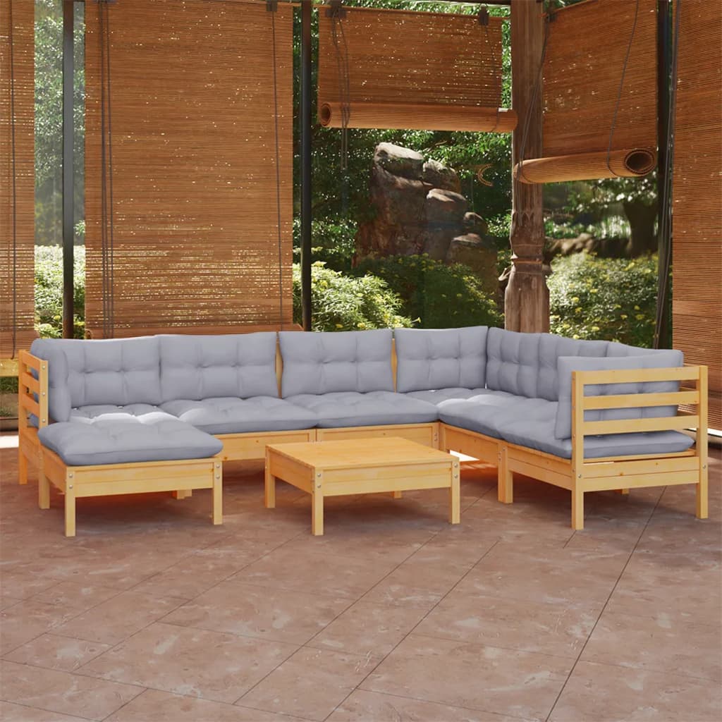 8-delige Loungeset met grijze kussens massief grenenhout is nu te koop bij PeponiXL, paradijselijk wonen!
