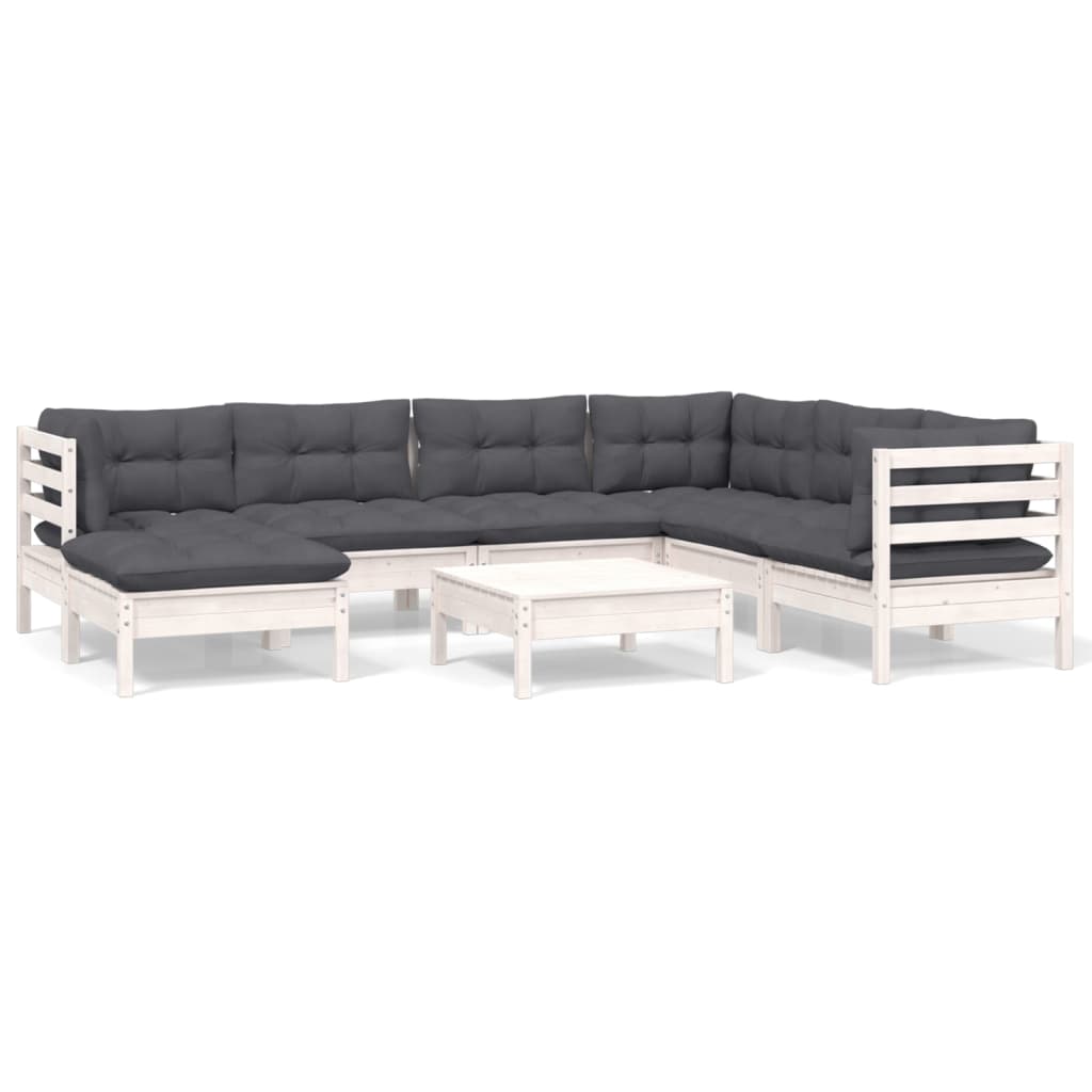 8-delige Loungeset met kussens massief grenenhout wit is nu te koop bij PeponiXL, paradijselijk wonen!