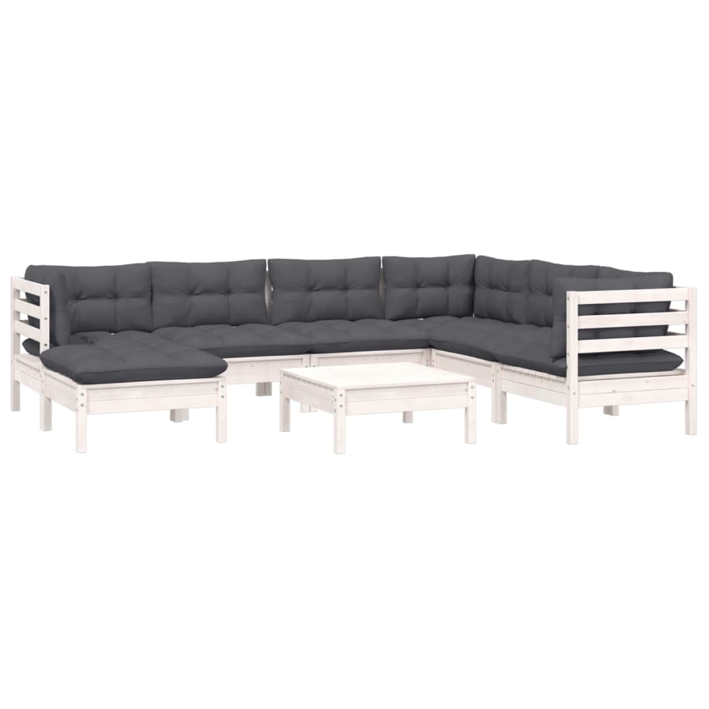 8-delige Loungeset met kussens massief grenenhout wit is nu te koop bij PeponiXL, paradijselijk wonen!