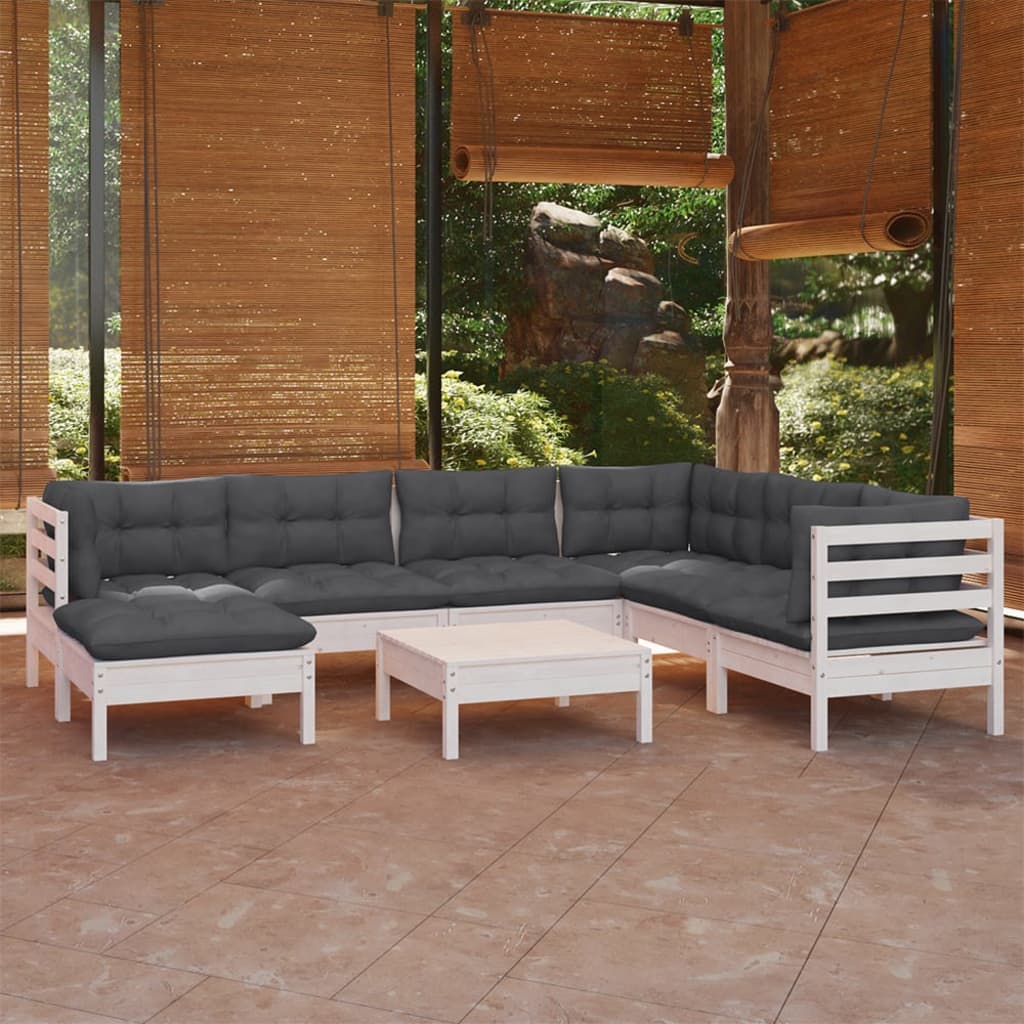 8-delige Loungeset met kussens massief grenenhout wit is nu te koop bij PeponiXL, paradijselijk wonen!