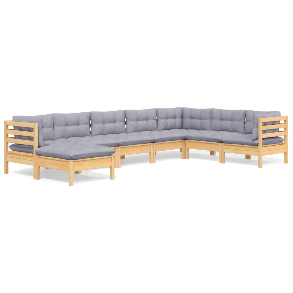 8-delige Loungeset met grijze kussens grenenhout is nu te koop bij PeponiXL, paradijselijk wonen!