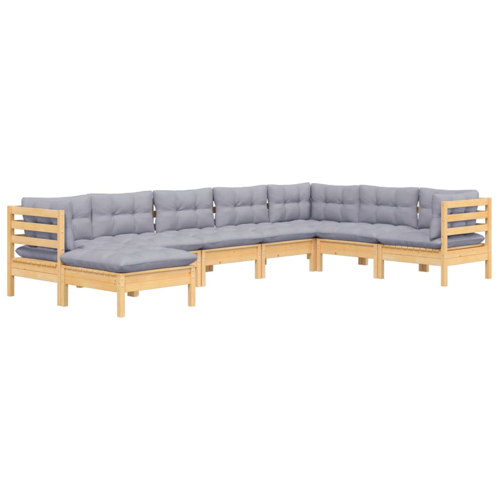 8-delige Loungeset met grijze kussens grenenhout is nu te koop bij PeponiXL, paradijselijk wonen!