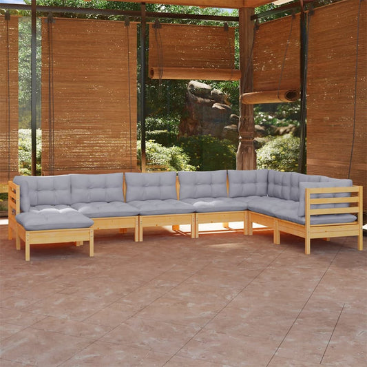 8-delige Loungeset met grijze kussens grenenhout is nu te koop bij PeponiXL, paradijselijk wonen!