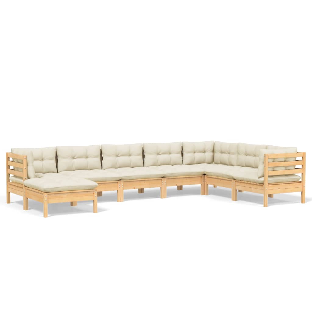 8-delige Loungeset met crèmekleurige kussens massief grenenhout is nu te koop bij PeponiXL, paradijselijk wonen!