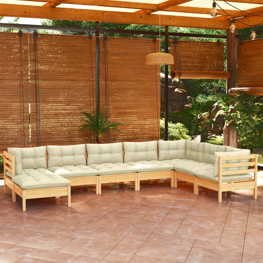 8-delige Loungeset met crèmekleurige kussens massief grenenhout is nu te koop bij PeponiXL, paradijselijk wonen!