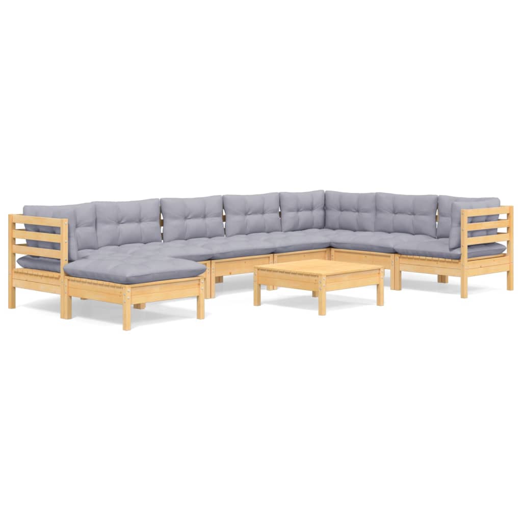 9-delige Loungeset met grijze kussens massief grenenhout is nu te koop bij PeponiXL, paradijselijk wonen!