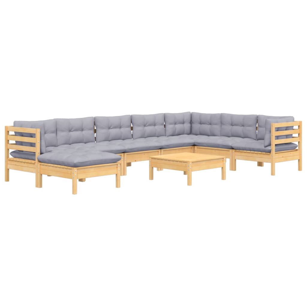 9-delige Loungeset met grijze kussens massief grenenhout is nu te koop bij PeponiXL, paradijselijk wonen!