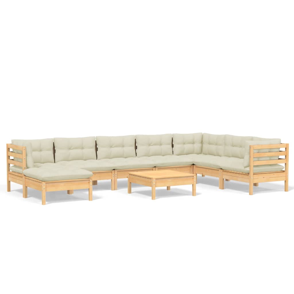 9-delige Loungeset met crèmekleurige kussens massief grenenhout is nu te koop bij PeponiXL, paradijselijk wonen!
