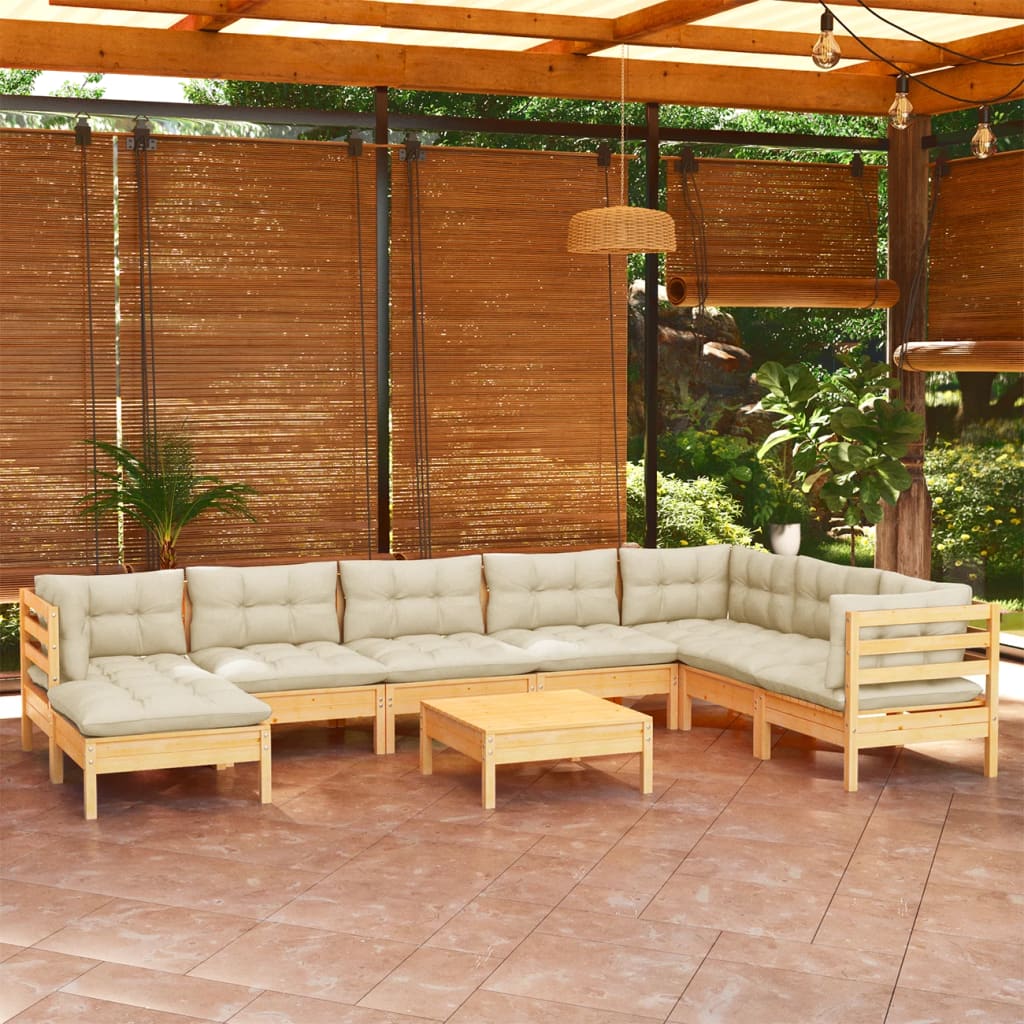 9-delige Loungeset met crèmekleurige kussens massief grenenhout is nu te koop bij PeponiXL, paradijselijk wonen!