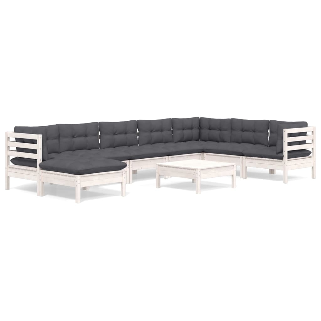 9-delige Loungeset met kussens massief grenenhout wit is nu te koop bij PeponiXL, paradijselijk wonen!
