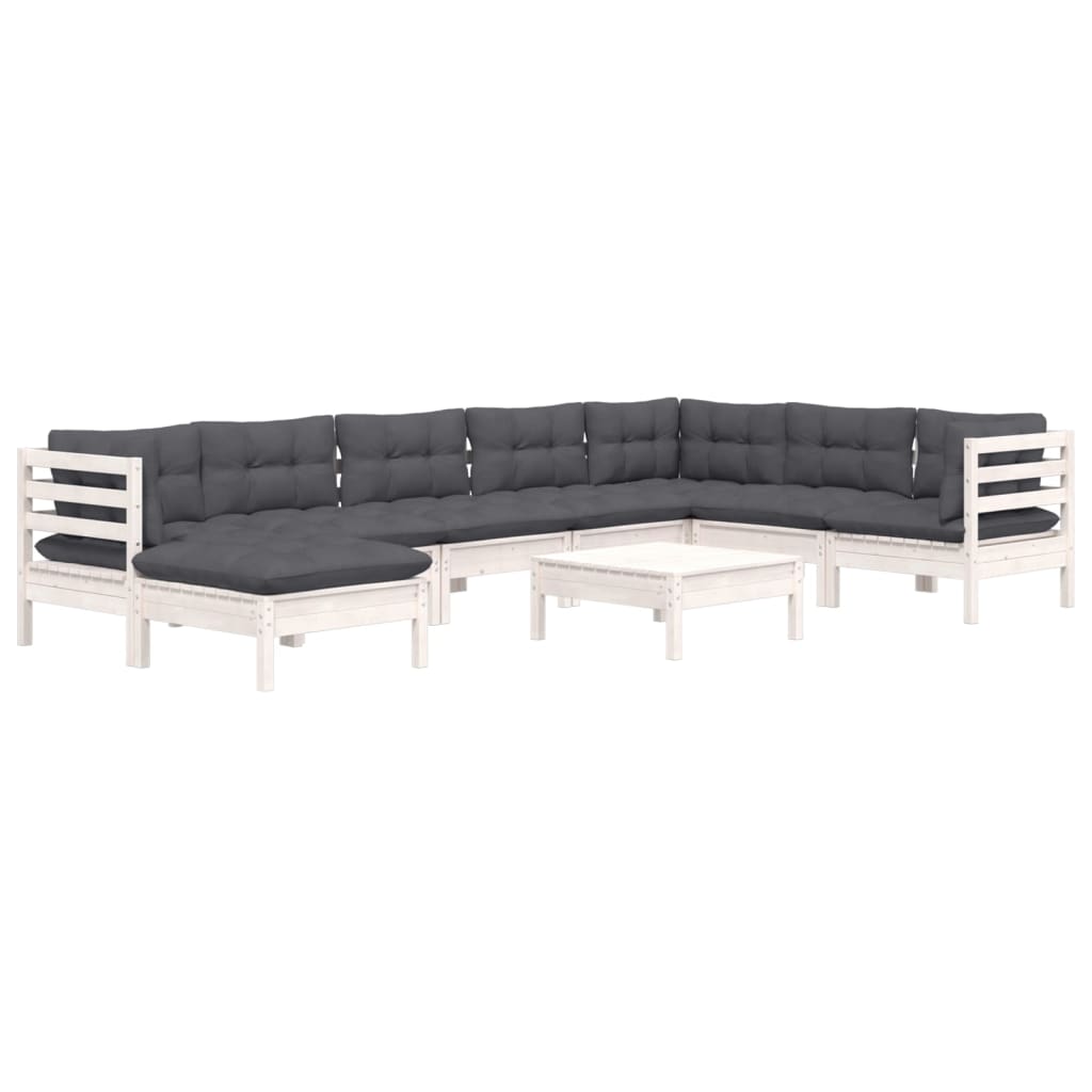 9-delige Loungeset met kussens massief grenenhout wit is nu te koop bij PeponiXL, paradijselijk wonen!