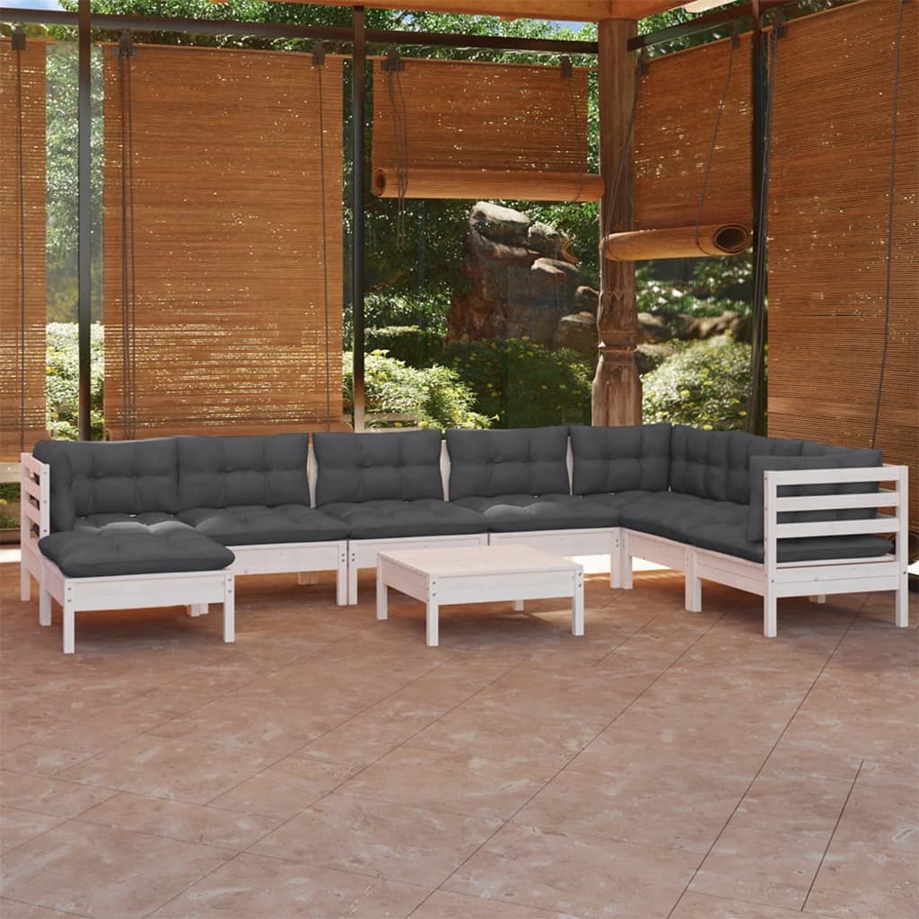 9-delige Loungeset met kussens massief grenenhout wit is nu te koop bij PeponiXL, paradijselijk wonen!