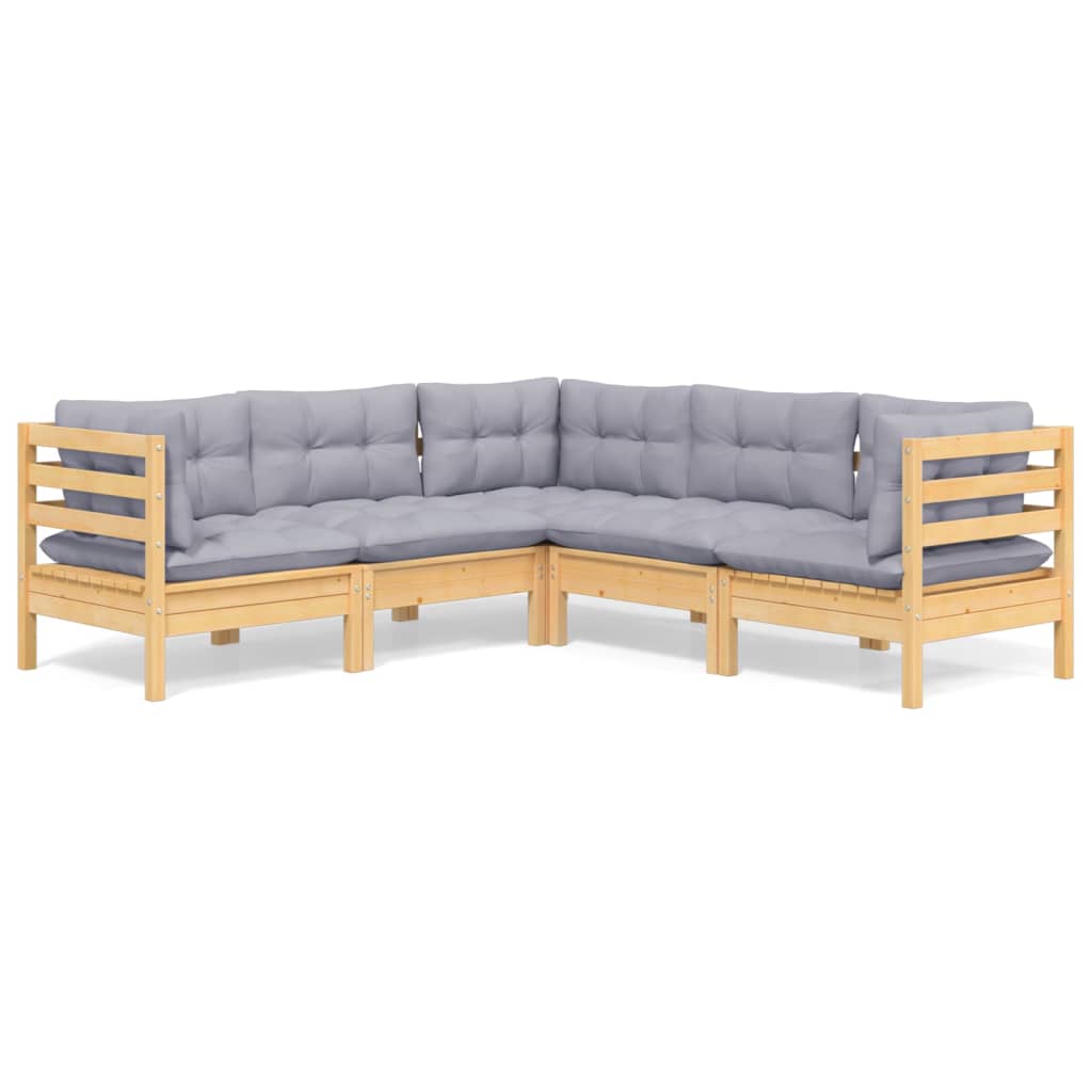 5-delige Loungeset met grijze kussens massief grenenhout is nu te koop bij PeponiXL, paradijselijk wonen!