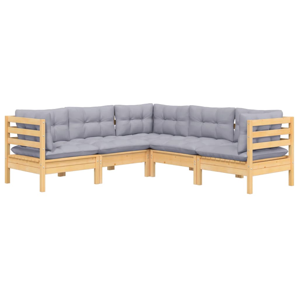 5-delige Loungeset met grijze kussens massief grenenhout is nu te koop bij PeponiXL, paradijselijk wonen!