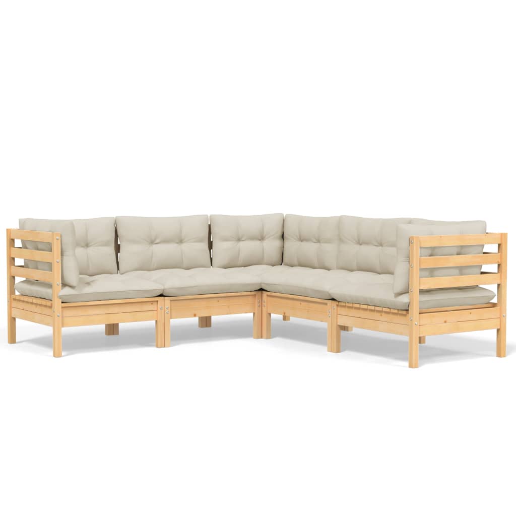 5-delige Loungeset met crèmekleurige kussens massief grenenhout is nu te koop bij PeponiXL, paradijselijk wonen!