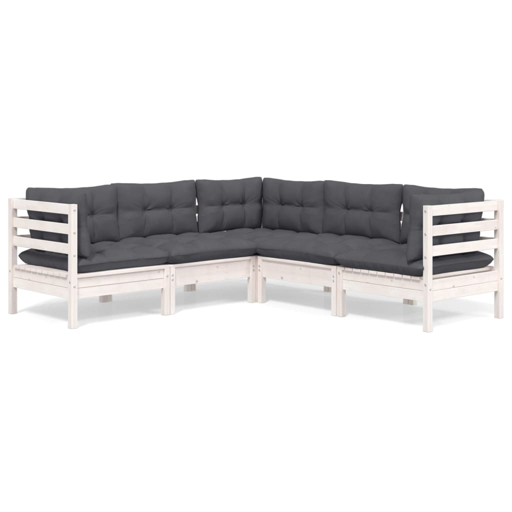 5-delige Loungeset met kussens massief grenenhout wit is nu te koop bij PeponiXL, paradijselijk wonen!