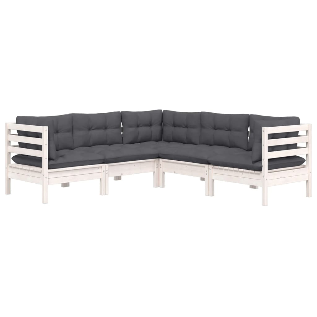 5-delige Loungeset met kussens massief grenenhout wit is nu te koop bij PeponiXL, paradijselijk wonen!