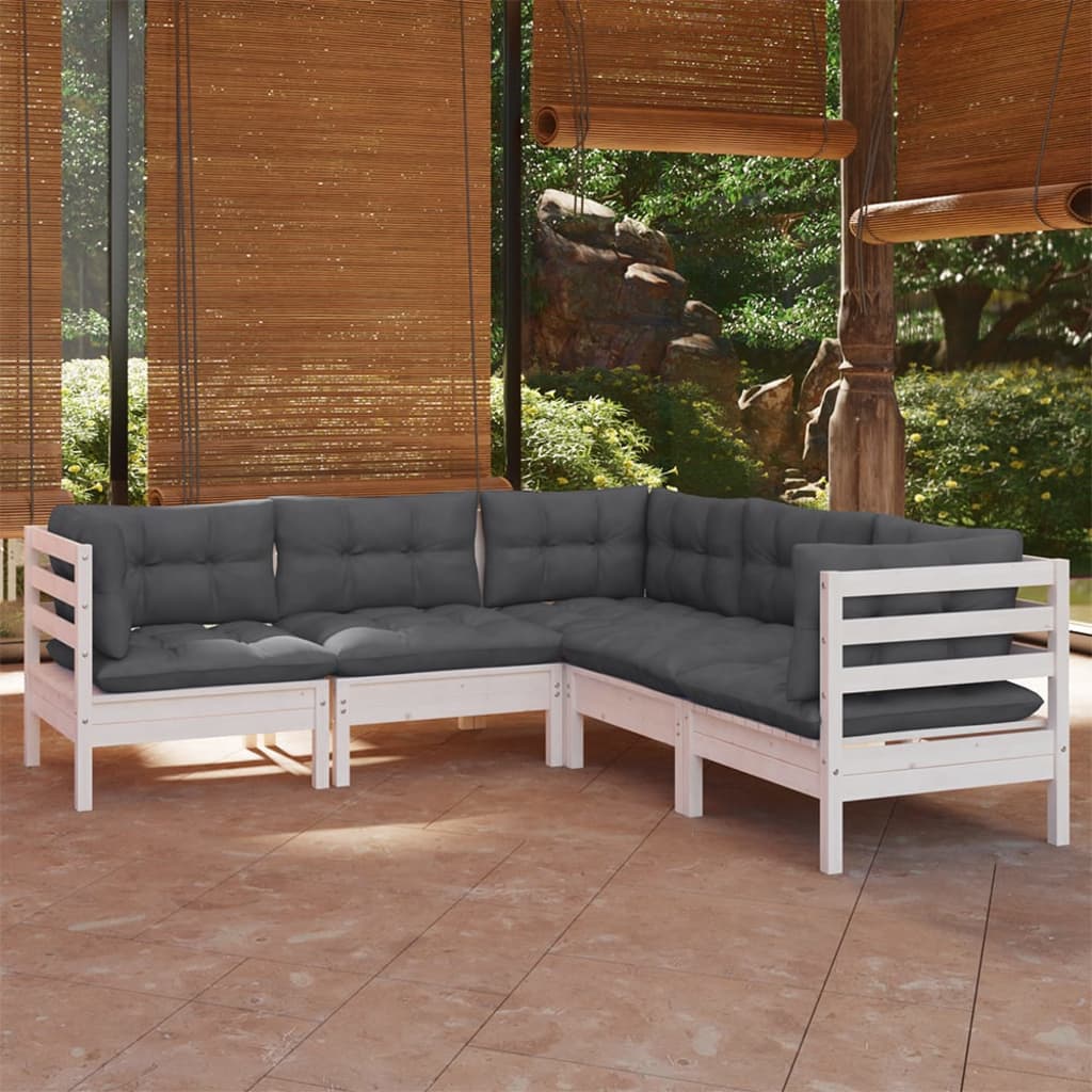5-delige Loungeset met kussens massief grenenhout wit is nu te koop bij PeponiXL, paradijselijk wonen!
