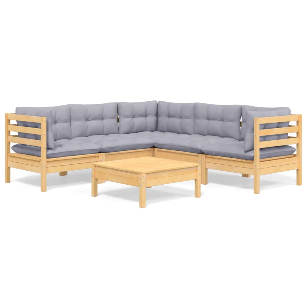 6-delige Loungeset met grijze kussens grenenhout is nu te koop bij PeponiXL, paradijselijk wonen!