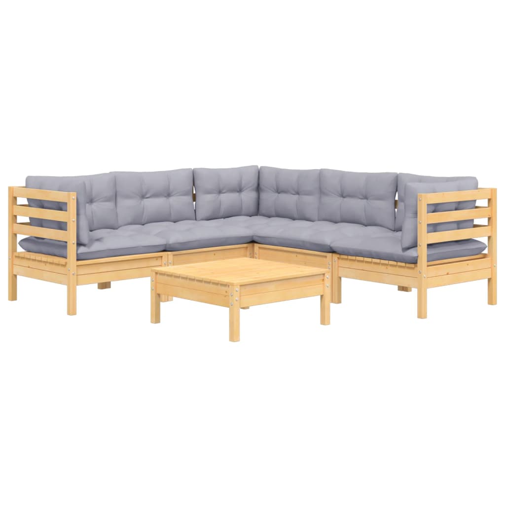 6-delige Loungeset met grijze kussens grenenhout is nu te koop bij PeponiXL, paradijselijk wonen!