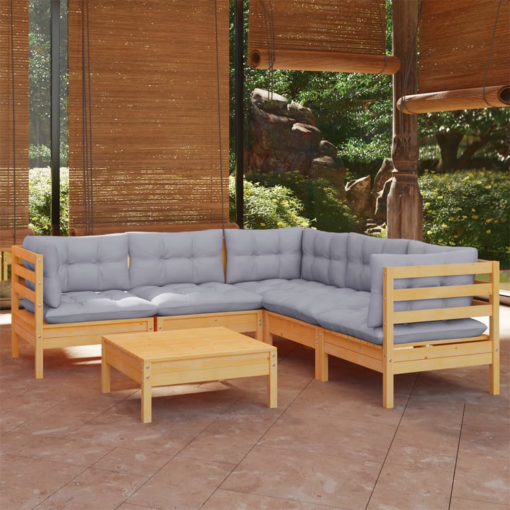 6-delige Loungeset met grijze kussens grenenhout is nu te koop bij PeponiXL, paradijselijk wonen!