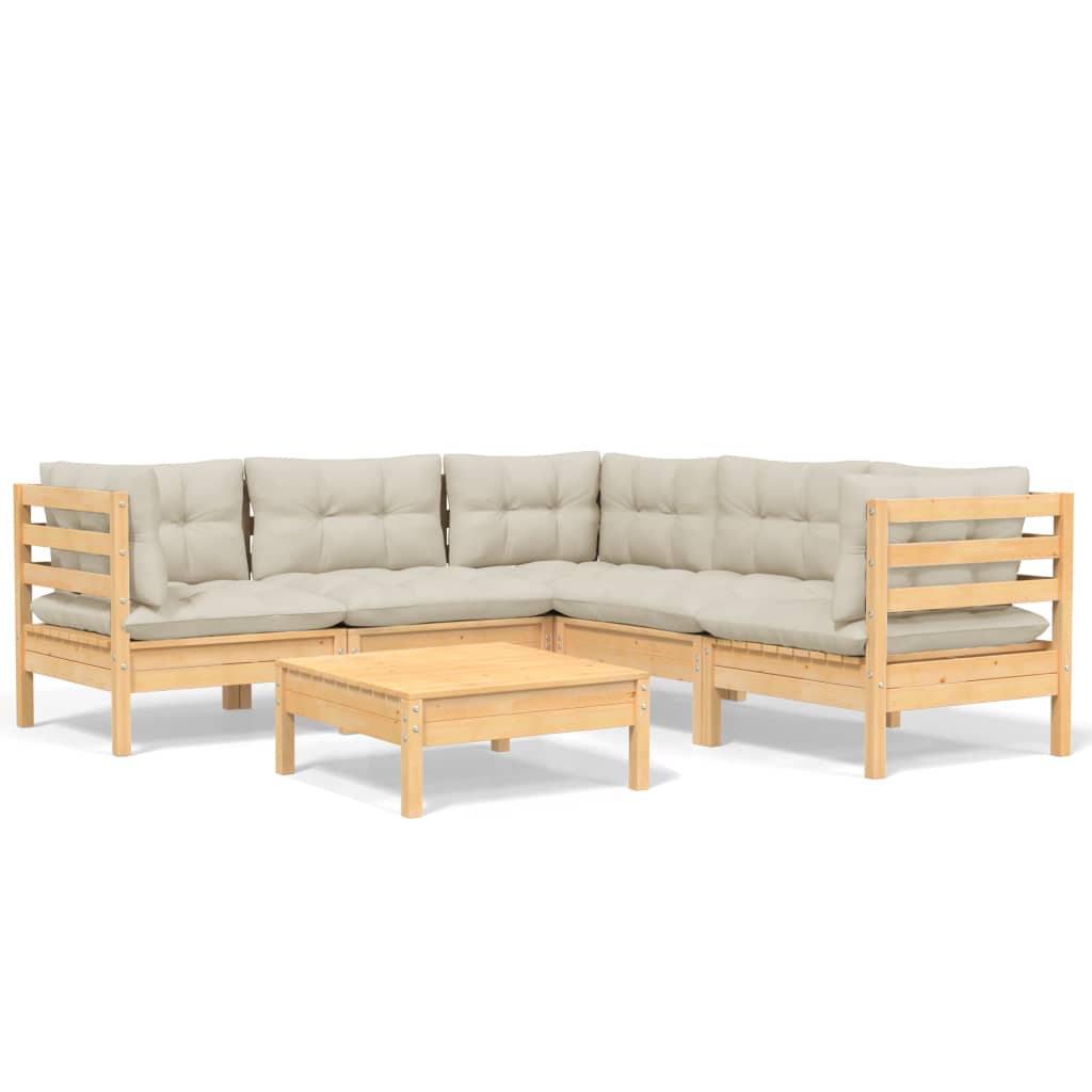 6-delige Loungeset met crèmekleurige kussens massief grenenhout is nu te koop bij PeponiXL, paradijselijk wonen!