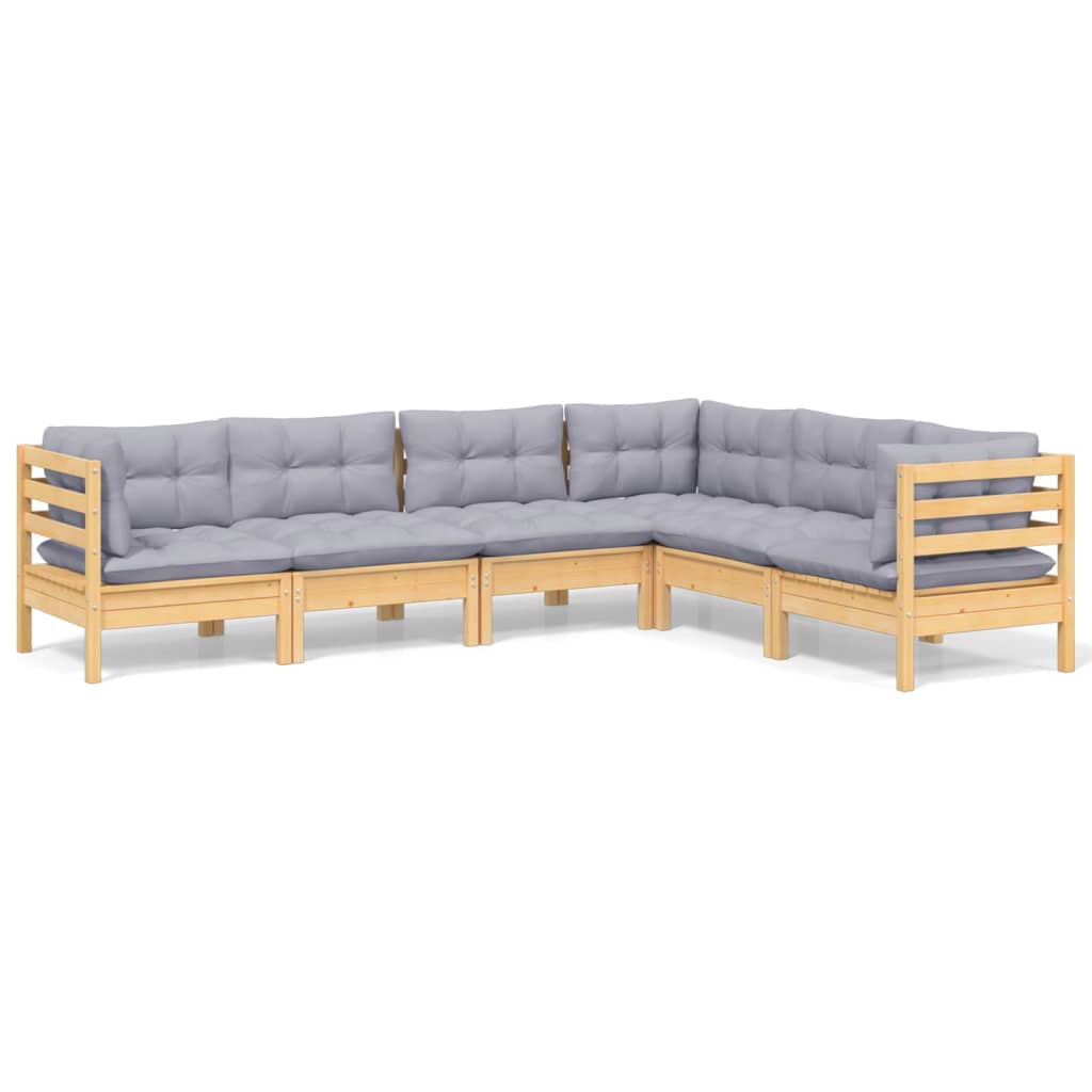 6-delige Loungeset met grijze kussens massief grenenhout is nu te koop bij PeponiXL, paradijselijk wonen!