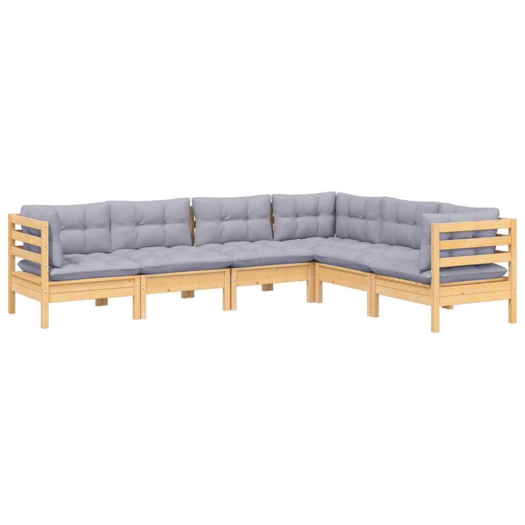6-delige Loungeset met grijze kussens massief grenenhout is nu te koop bij PeponiXL, paradijselijk wonen!
