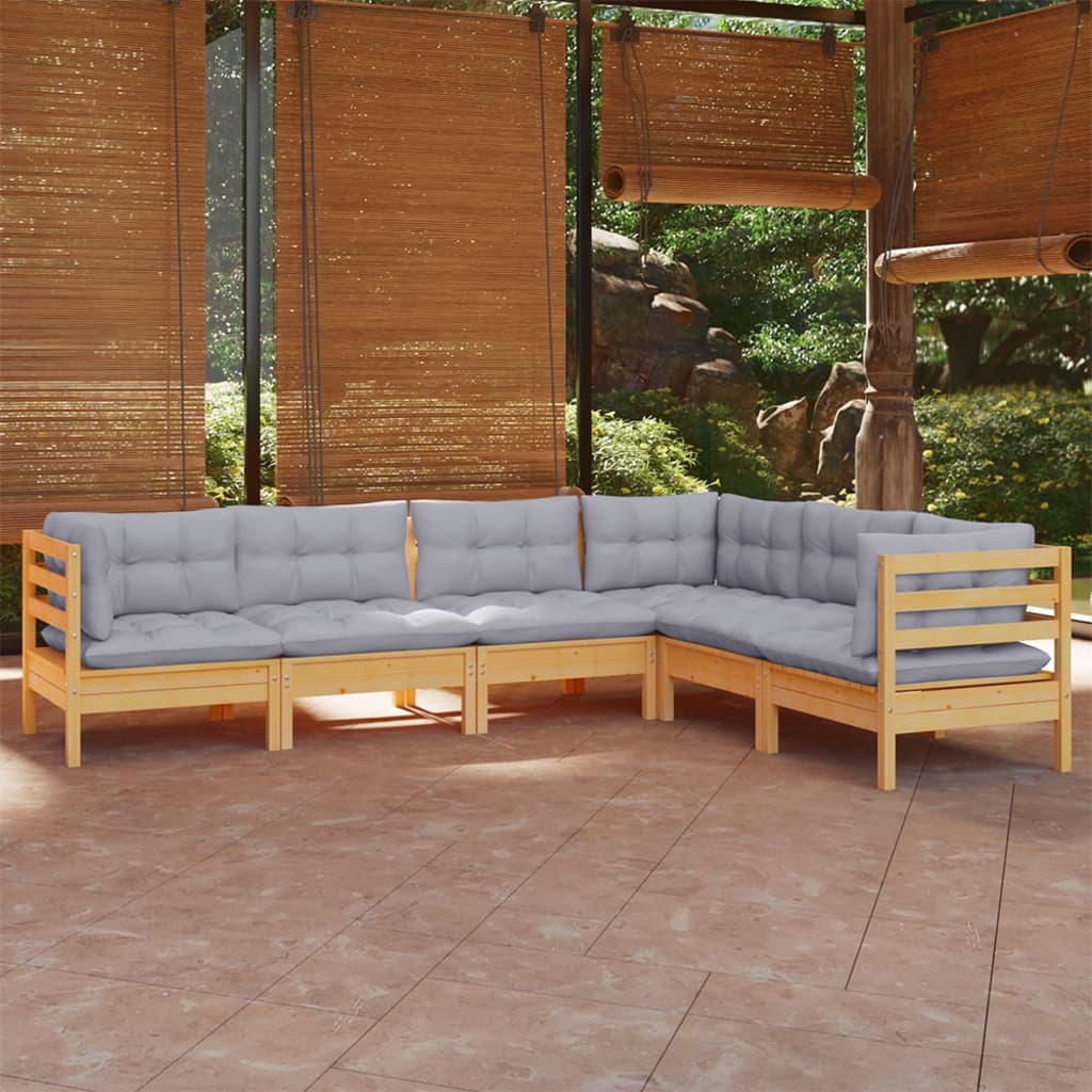 6-delige Loungeset met grijze kussens massief grenenhout is nu te koop bij PeponiXL, paradijselijk wonen!